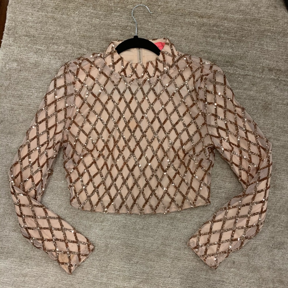 XTaren Sequin Cropped Long Sleeve Top